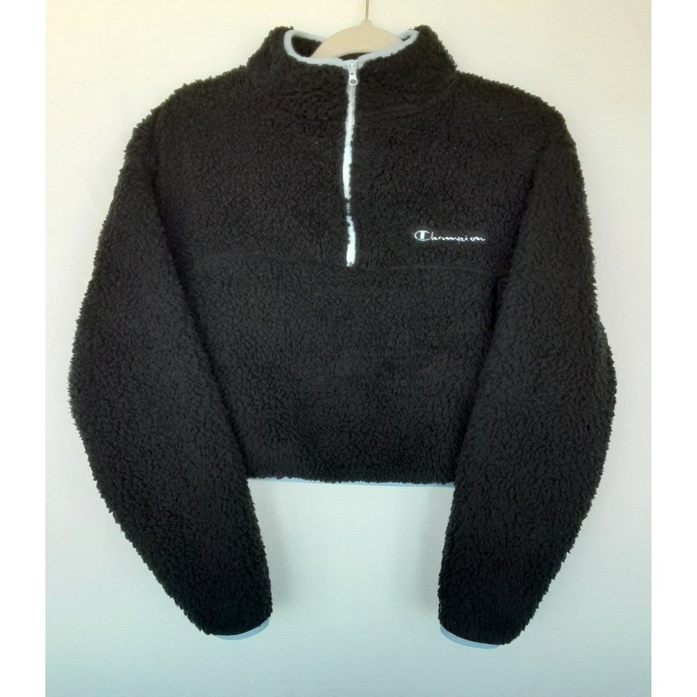 Champion Quarter Zip Cropped Sherpa Pullover Women Size S…